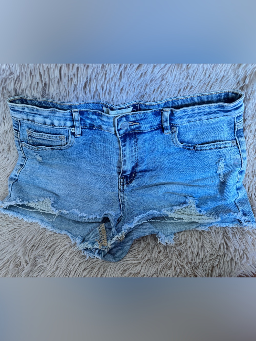 High-Rise Distressed Denim Women's Shorts - Light Blue